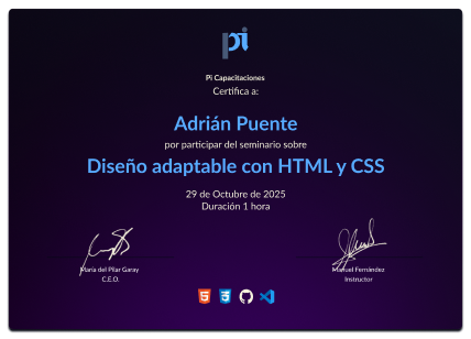 Certificado del curso: HTML/CSS Diseño y Adaptabilidad